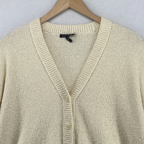 EILEEN FISHER Sweater S Organic Cotton Boucle Boxy Cardigan Button Up Off White - Picture 4 of 12